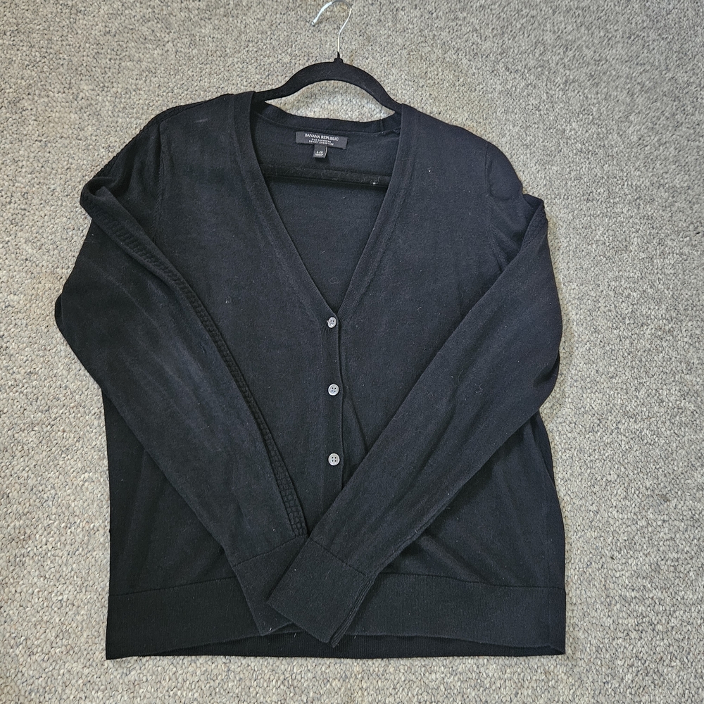 Banana Republic Women's Black Silk Cashmere Cardigan Sweater